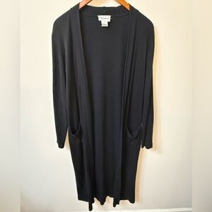 For The Republic Black Long Open Cardigan Size Small 100% Cotton Duster Pockets